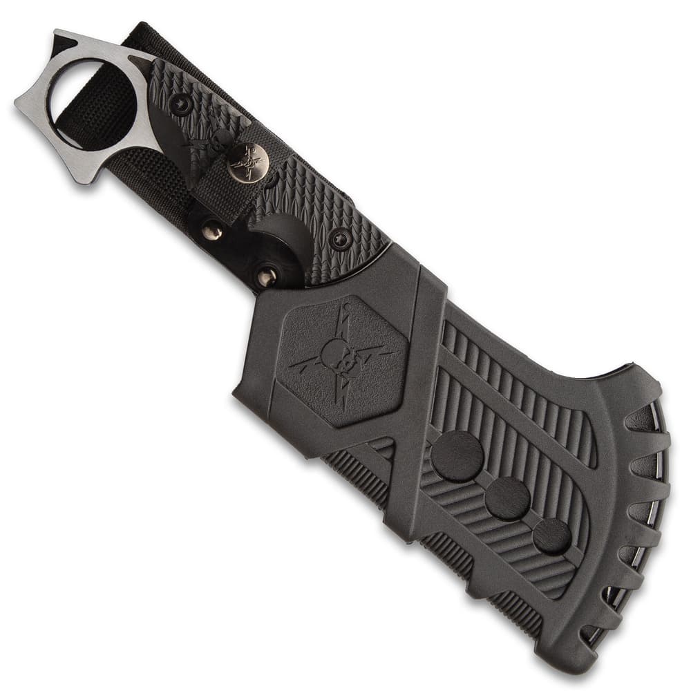 The 11 1/4” overall tactical cleaver knife fits like a glove in its specifically designed, heavy-duty Vortec belt sheath image number 1