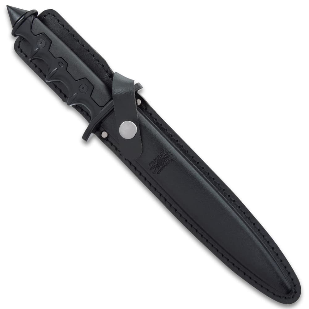 The 13 3/8” overall dagger can be stored and carried in a premium leather belt sheath with a snap strap closure image number 1
