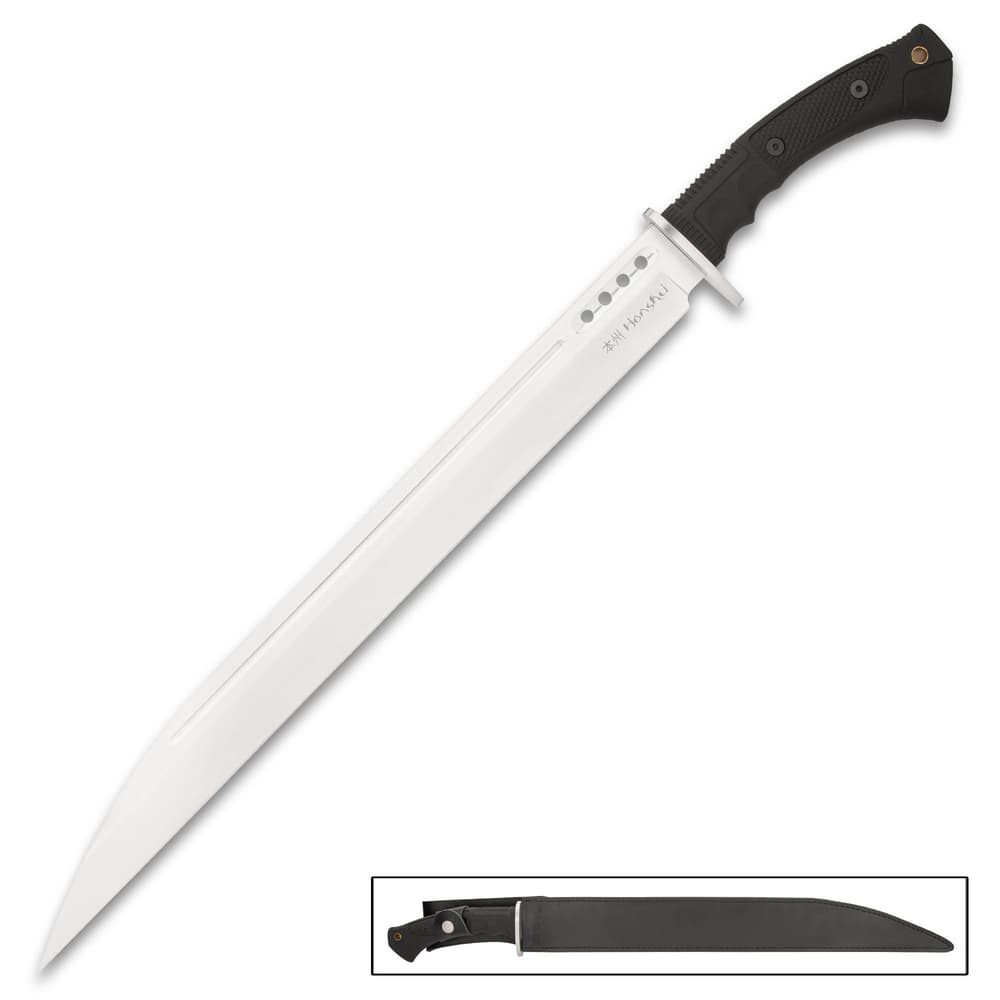 The seax knife is 25 3/4” in overall length and it comes housed in a premium, reinforced genuine leather belt sheath image number 1