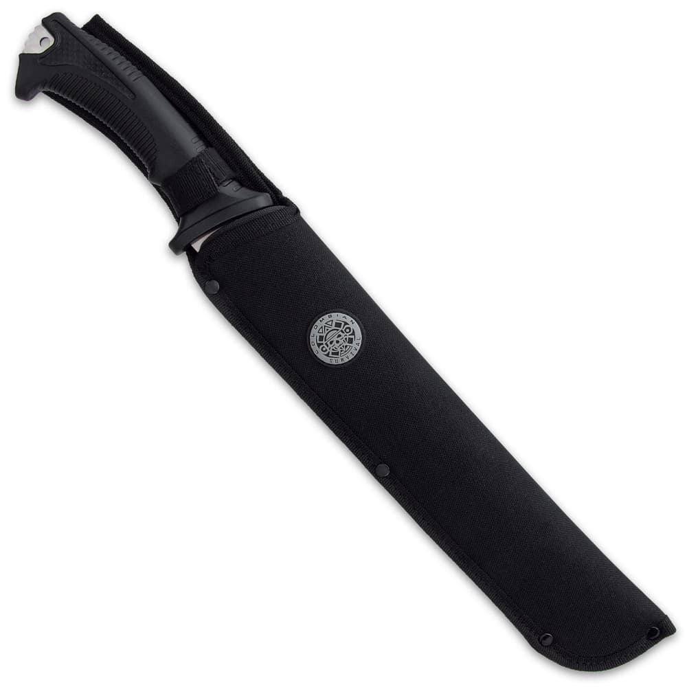 The 18” overall machete can be carried and stored in a tough nylon belt sheath image number 1