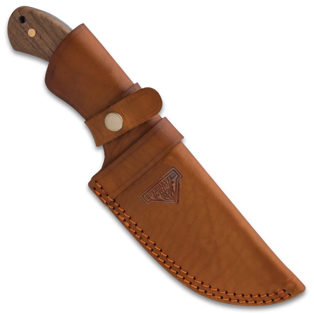 The 11 3/4” overall fixed blade can be carried in its premium leather belt sheath and it also features a lanyard hole image number 1