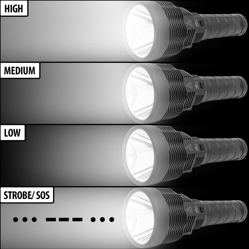 Full image showing different lighting modes on Rechargeable Spotlight Flashlight. image number 1