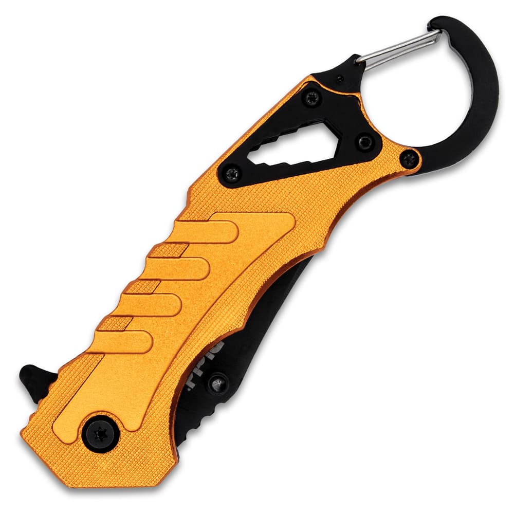 The assisted opening knife has a grippy aluminum handle image number 1
