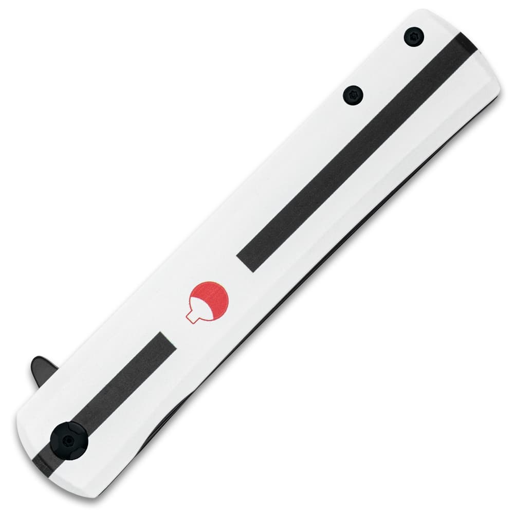 The white aluminum handle has anime-style artwork in red and black image number 1