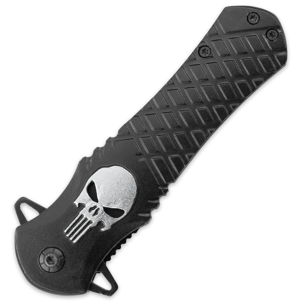 Black Legion Silver Skull Assisted Opening Pocket Knife image number 1