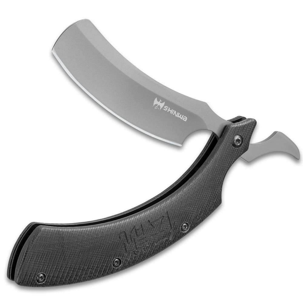 Shinwa Kamisori Folding Razor Knife - Stainless Steel Blade, Grey Titanium Finish, G10 Handle Scales - 6” Closed image number 1