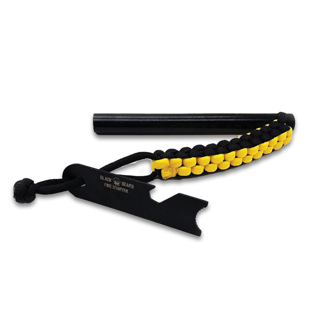The ferro rod comes with a striker attached to paracord. image number 1