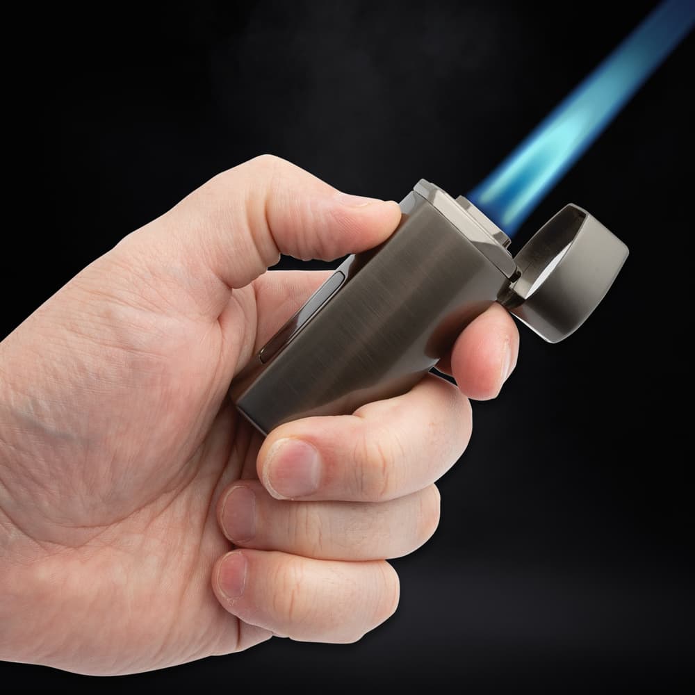 Full image of the Windproof Rechargeable Butane Lighter held in hand. image number 1