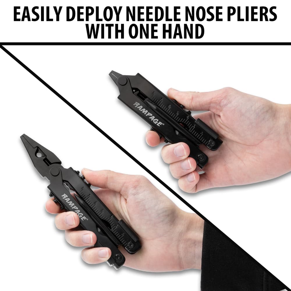 Full image showing how easily the Needle Nose Pliers Multi Tool deploys. image number 1