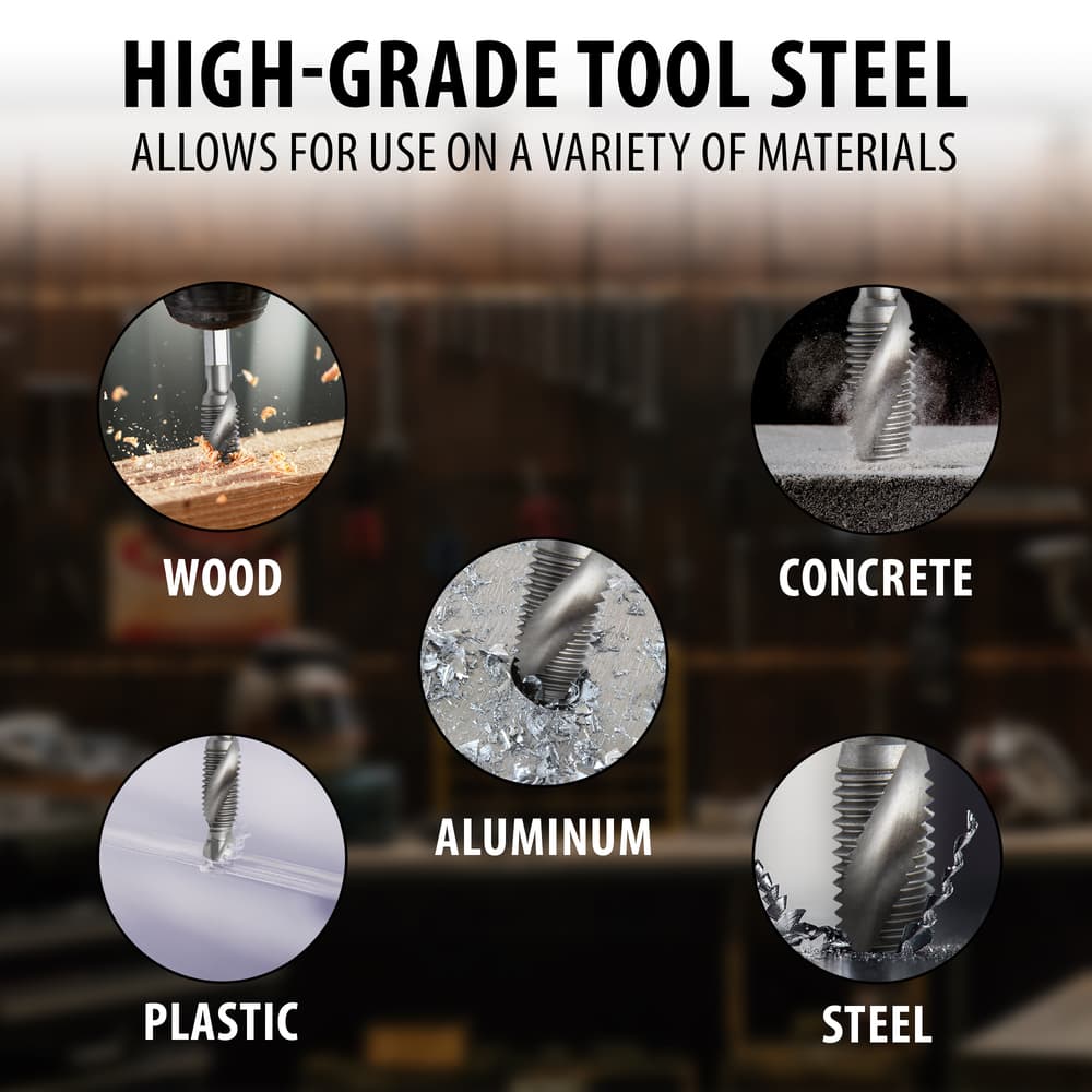 A break-down of what materails the drill bits can be used on image number 1