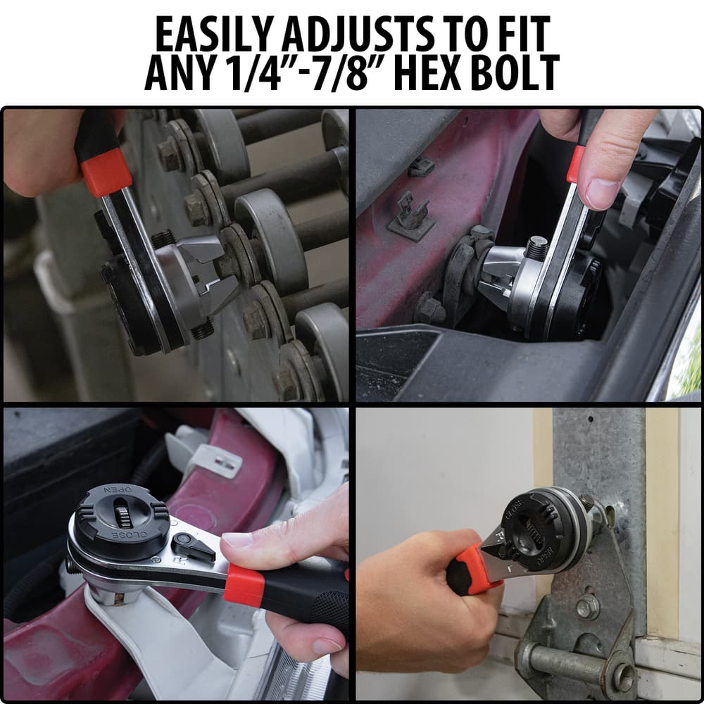 The ratchet wrench shown in use several ways image number 1