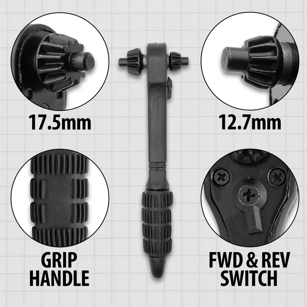 Details and features of the 2 In 1 Drill Chuck Ratchet Spanner. image number 1