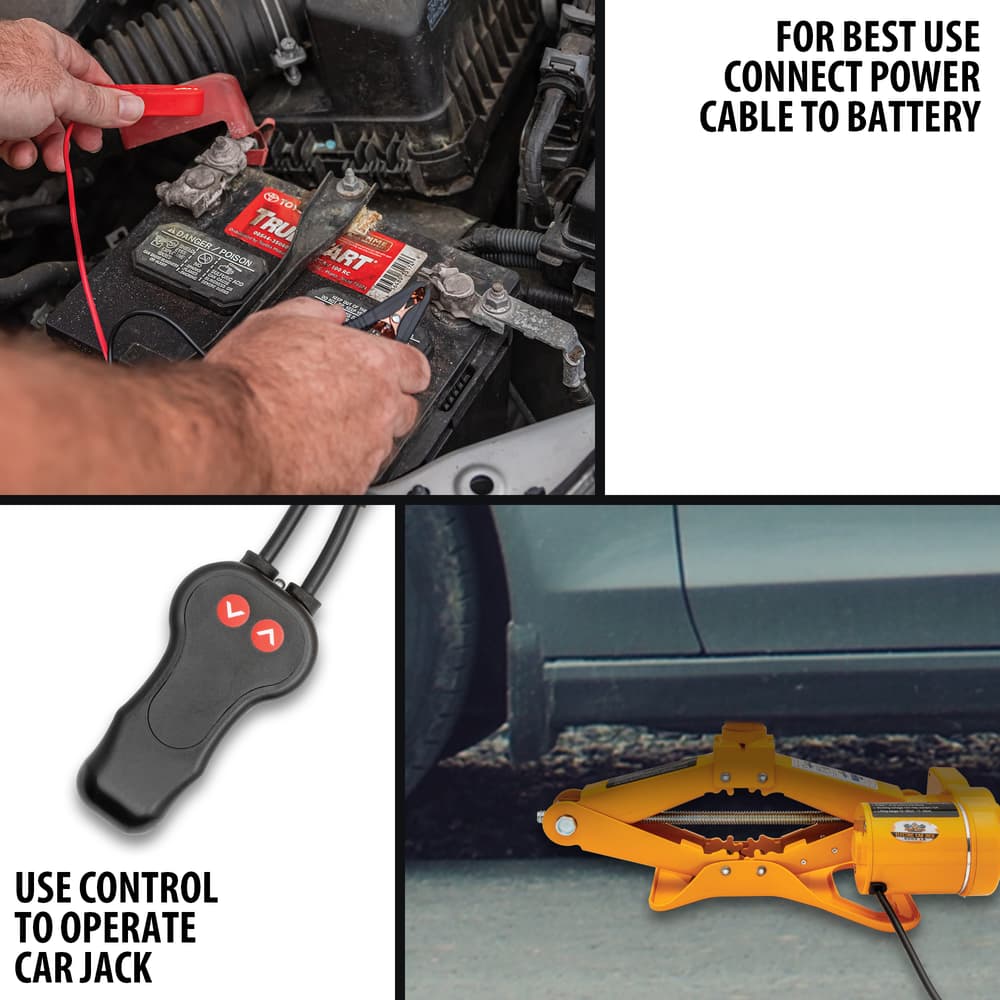 Full image showing the best way to connect and how to operate the 3 Ton Electric Jack. image number 1