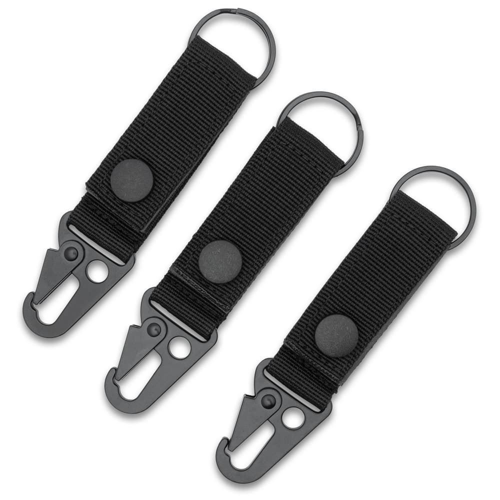 Angled image of the Three Pack Webbing Clips. image number 1