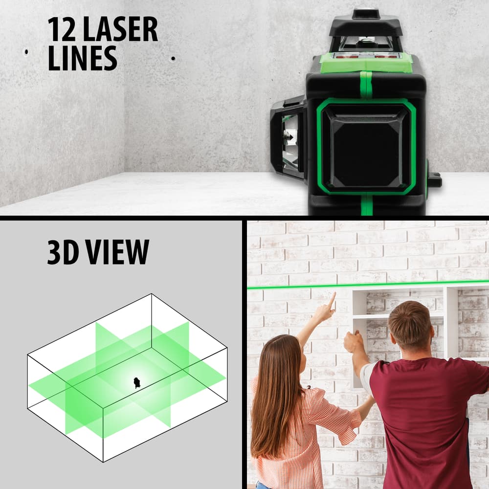 Full image showing the 12 laser lines and 3D view feature of the 12 Line Laser Level. image number 1