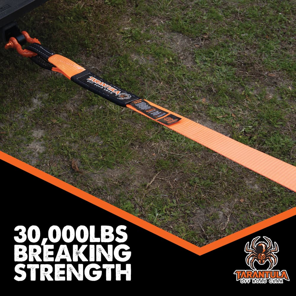 Full image showing the 30,000lbs breaking strength of the Off Road Tow Strap. image number 1