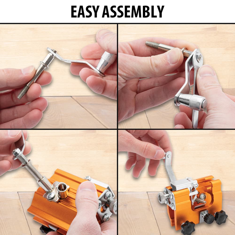 Full image showing how to easily assemble the Portable Chainsaw Sharpener. image number 1