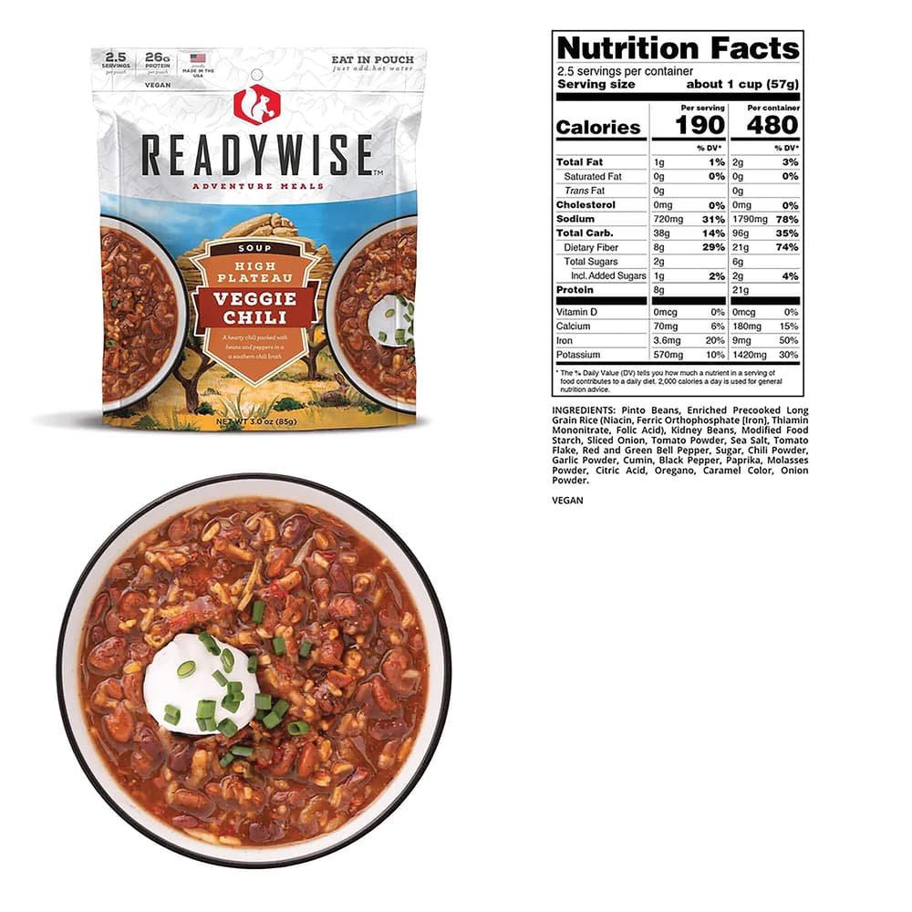 A view of the chili in a bowl and the nutritional information image number 1