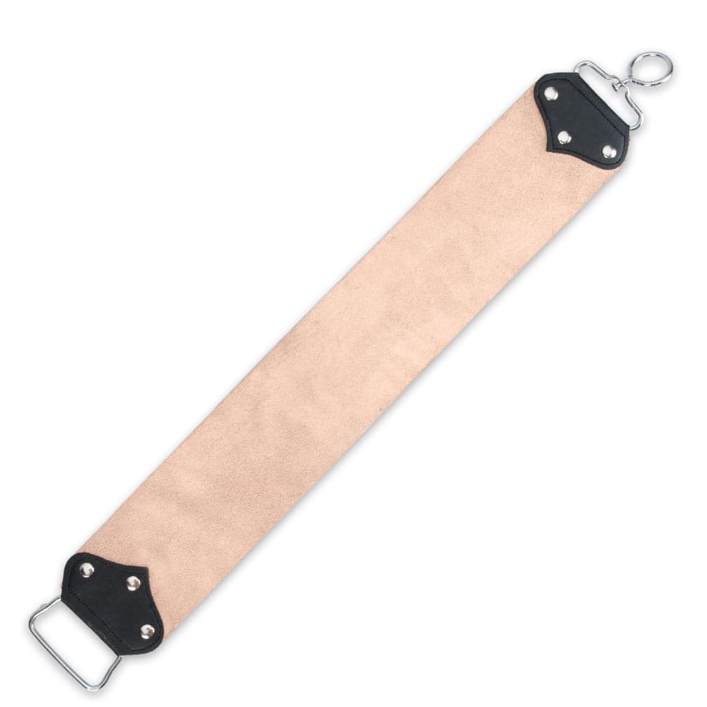 Kriegar Extra Wide Double Sided Hanging Strop - Smooth Buffalo Leather, Coarse Suede - Swivel Hook - Yields Sharpest Blade Edges Possible - Great for Pocket Knives, Straight Razors & More - 3" x 21" image number 1