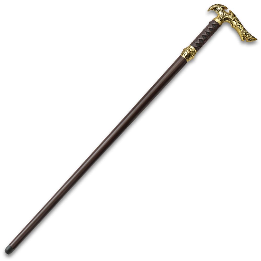 Angled image of the Axios Gold Forged Sword Cane. image number 1