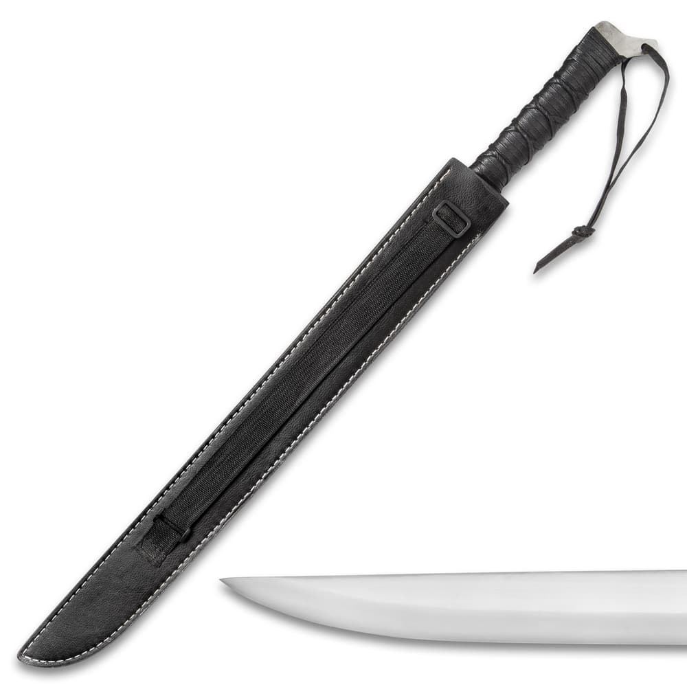 Forged Warrior Jungle Beast Short Sword - Ultratough High Carbon Spring Steel; Solid One-Piece Construction - Genuine Leather Handle, Sheath - Samurai / Ninja Style - Functional, Battle Ready - 27" image number 1