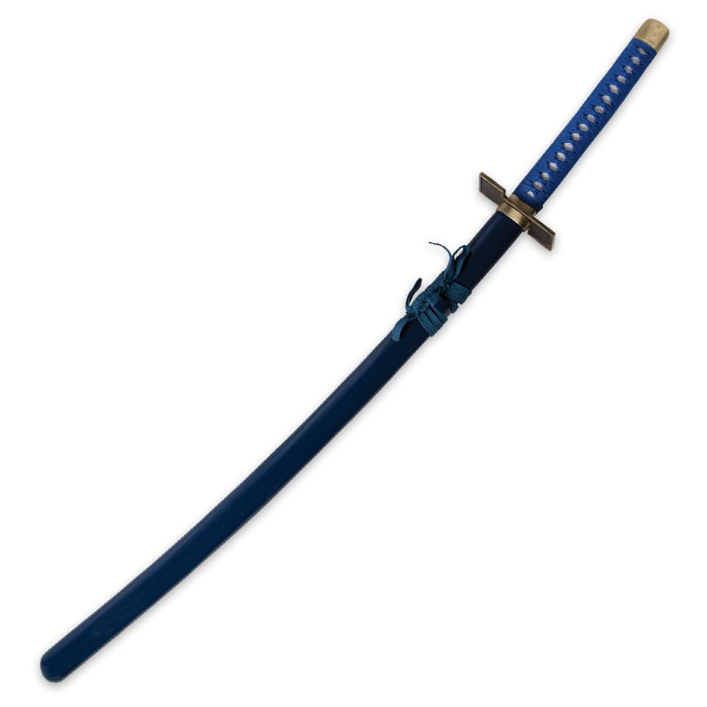 The Grimmjow Zanpakuto sword has a dark blue scabbard and lighter blue cord wrapped handle. image number 1