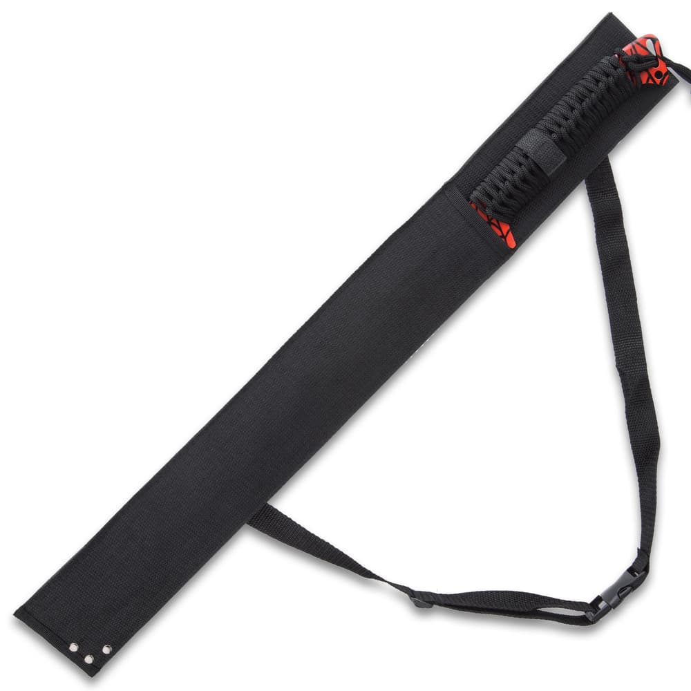 The 27” overall tactical ninja sword can be carried and stored in a tough nylon sheath with adjustable shoulder strap image number 1