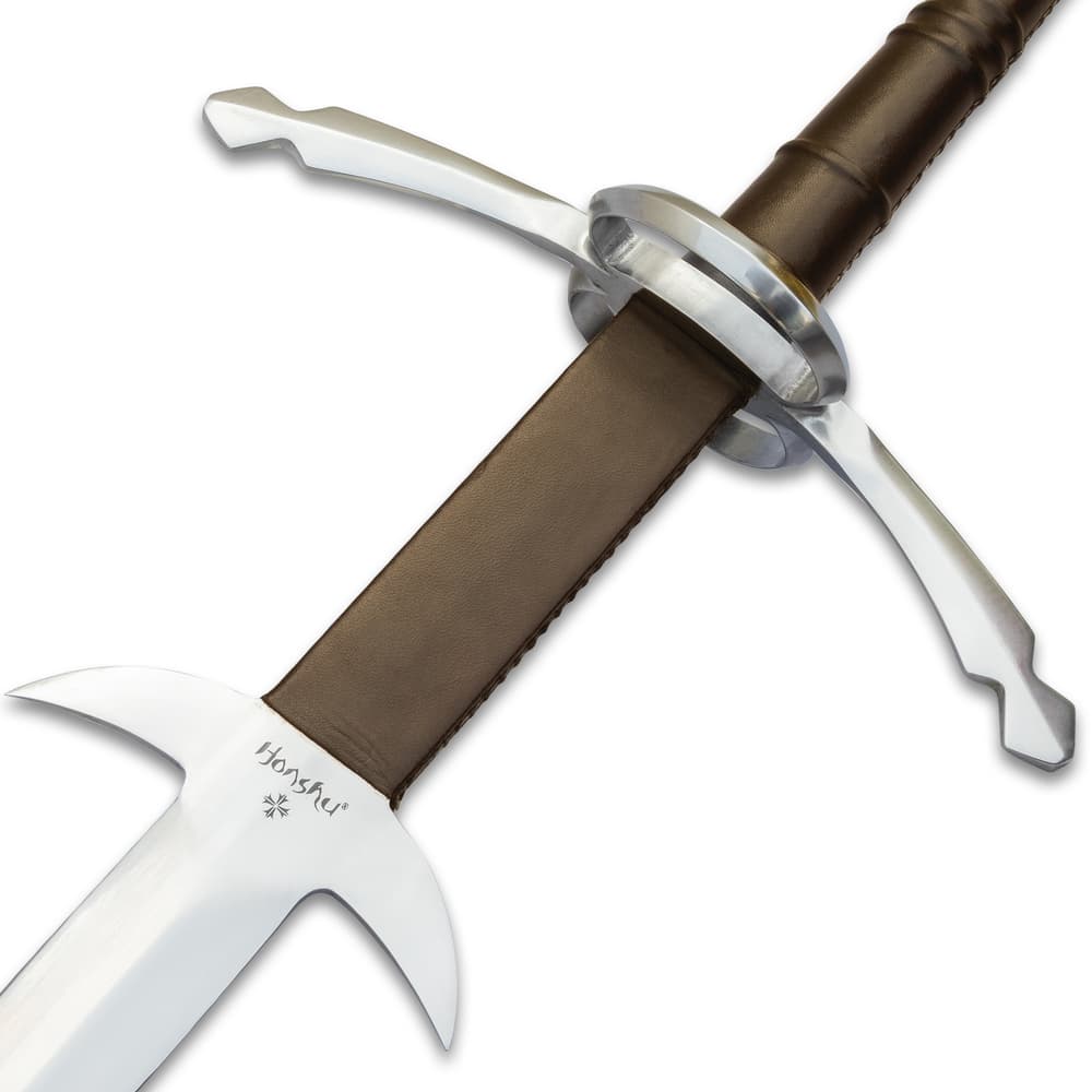 Close up image of the guard and parrying hooks on the Historical Great Sword. image number 1