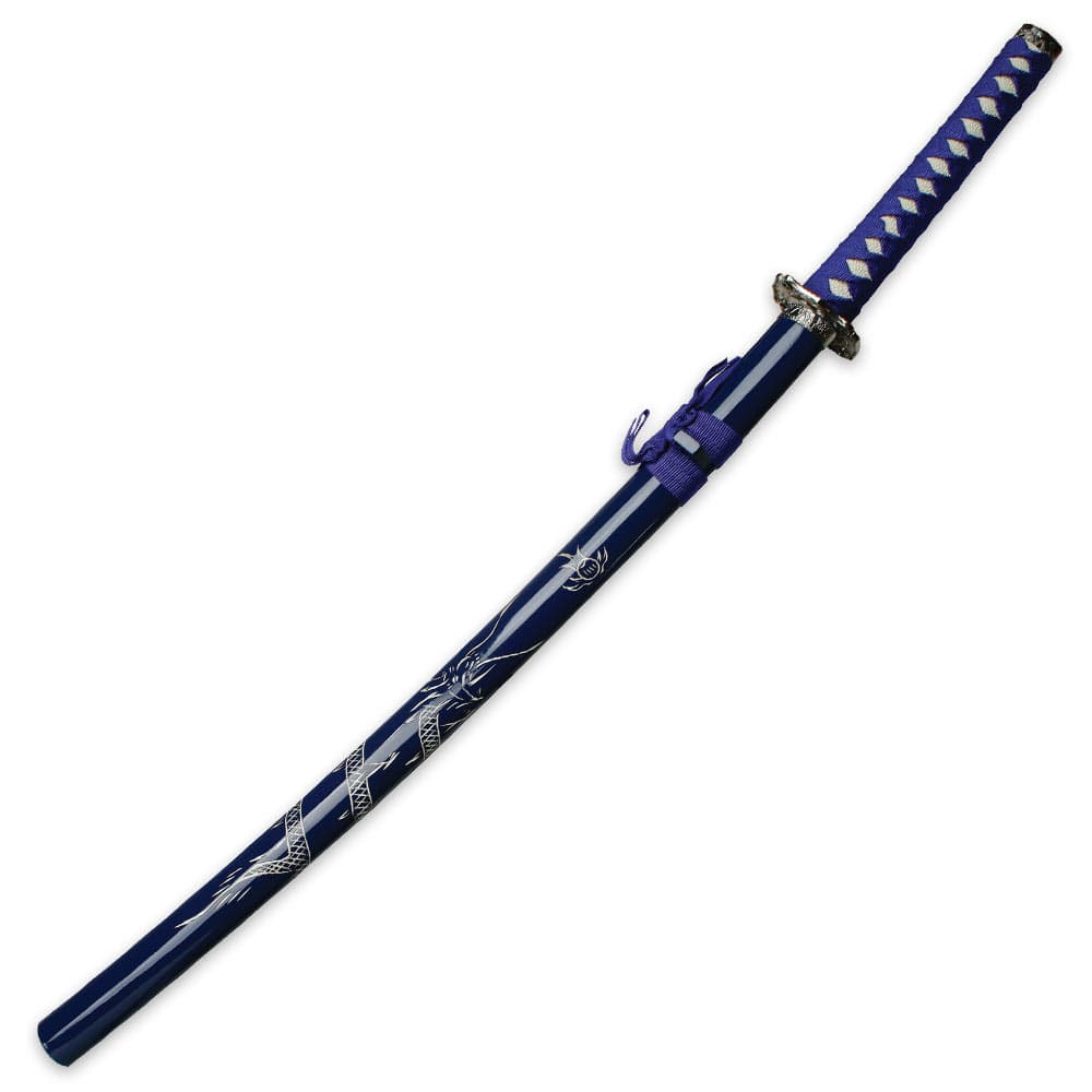 Royal Blue Dragon Three Piece Imperial Samurai Sword Collection With Stand image number 1
