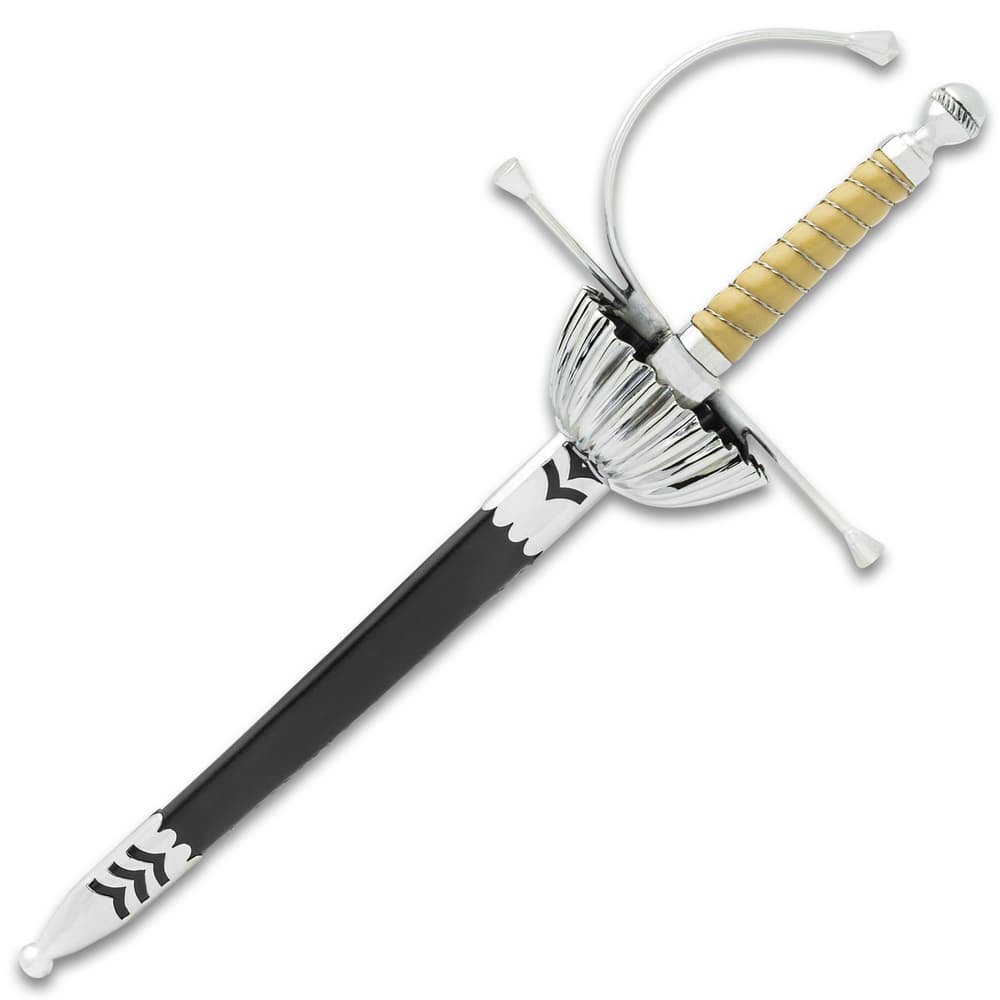 The mini rapier displayed in its scabbard image number 1