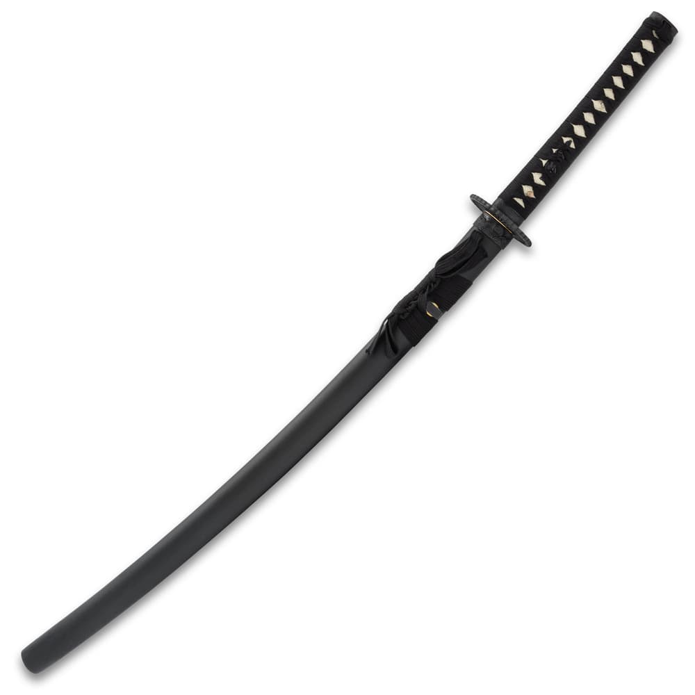 The katana can be stored in a black lacquered wooden scabbard image number 1