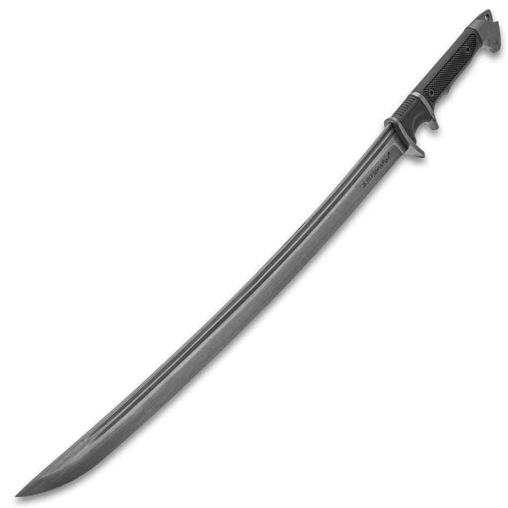 The wakizashi has a 20 3/8” Damascus steel blade image number 1
