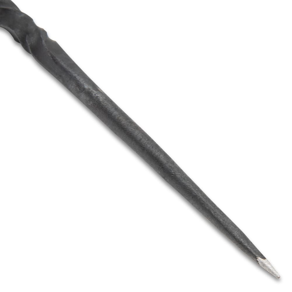Closeup of one end of a hand-forged target spike. image number 1
