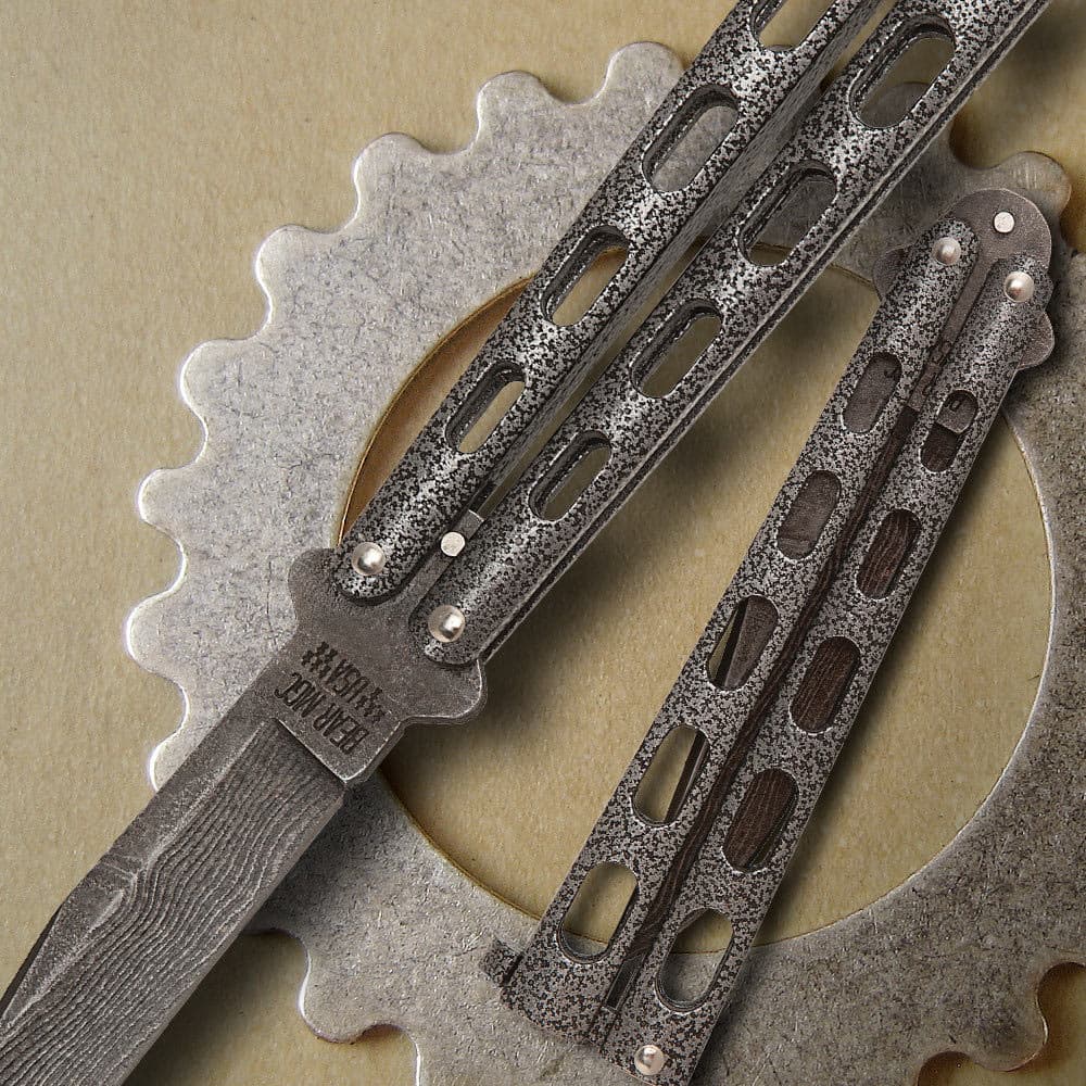 Bear & Son Silver Vein Butterfly Knife Damascus image number 1