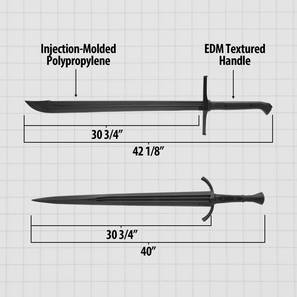 Details and features of the Honshu Single Hand Broadsword and Messer Training Sword included in the Medieval Knights Package. image number 2