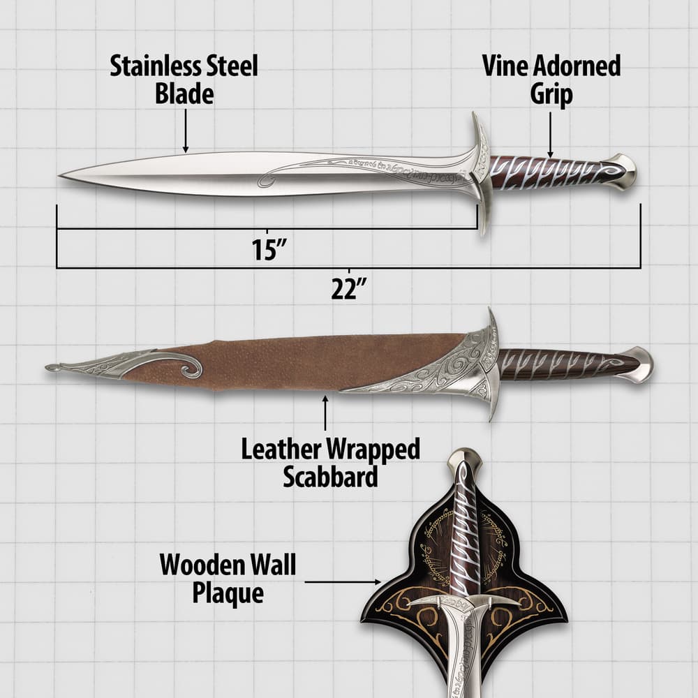 Details and features of the sword and scabbard included in the Lord of the Rings Frodo Collection. image number 2