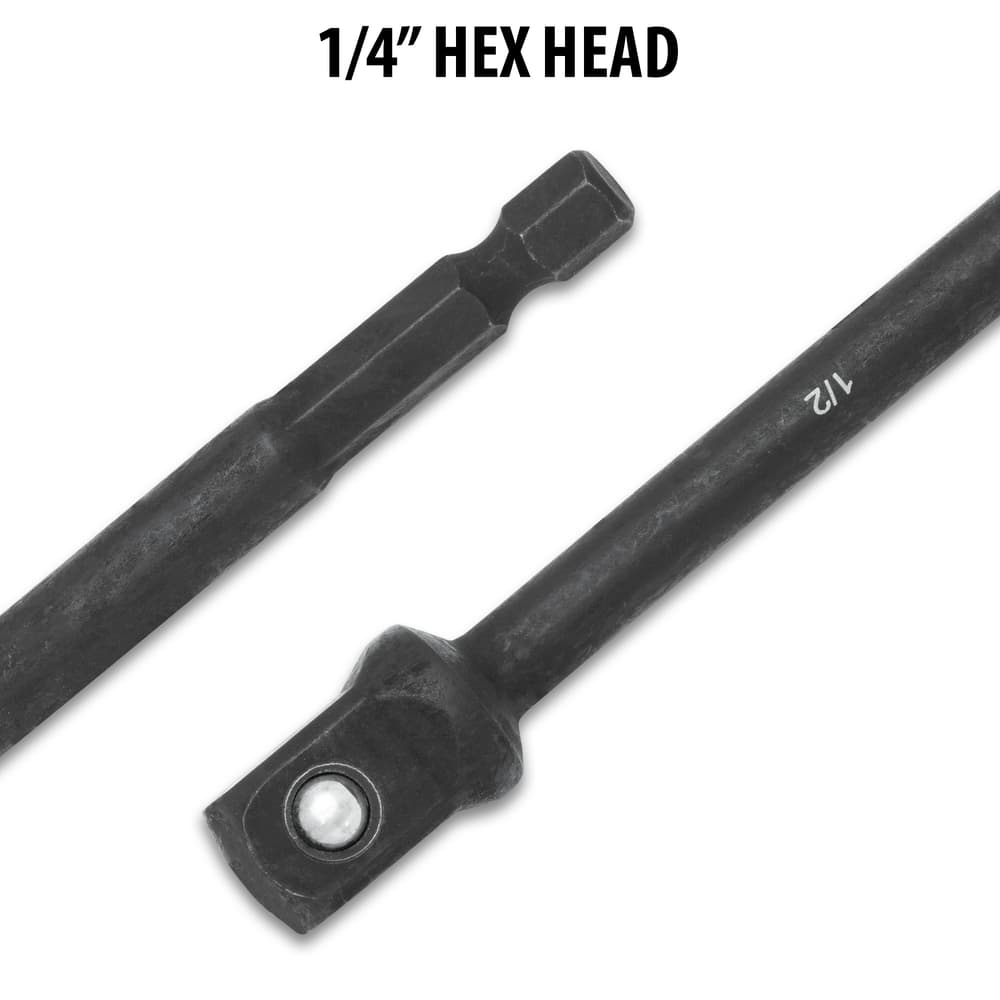 Text stating “1/4" Hex Head” shown above clear images of the hex head socket adapter design. image number 2