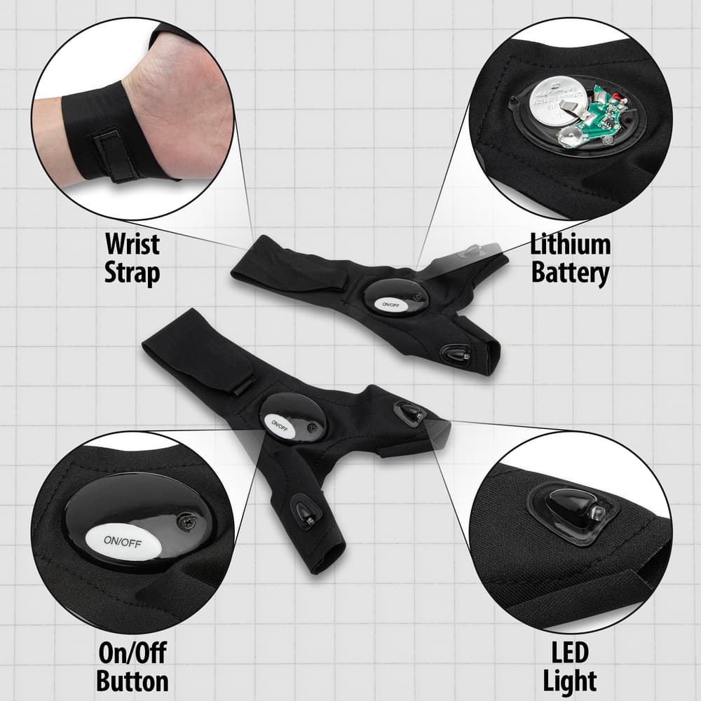 Details and features of Flashlight Gloves. image number 2