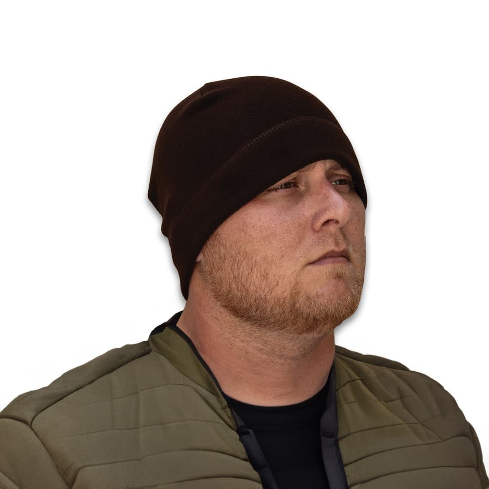 Brown beanie from Polar Fleece Trio on head. image number 2