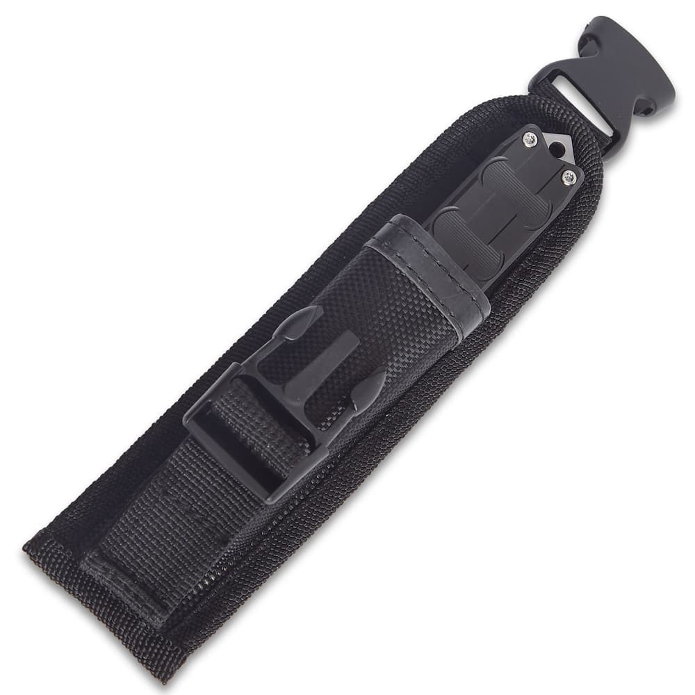 The 8” overall length automatic pocket knife has a sturdy pocket clip for ease of carry and a nylon belt sheath image number 2