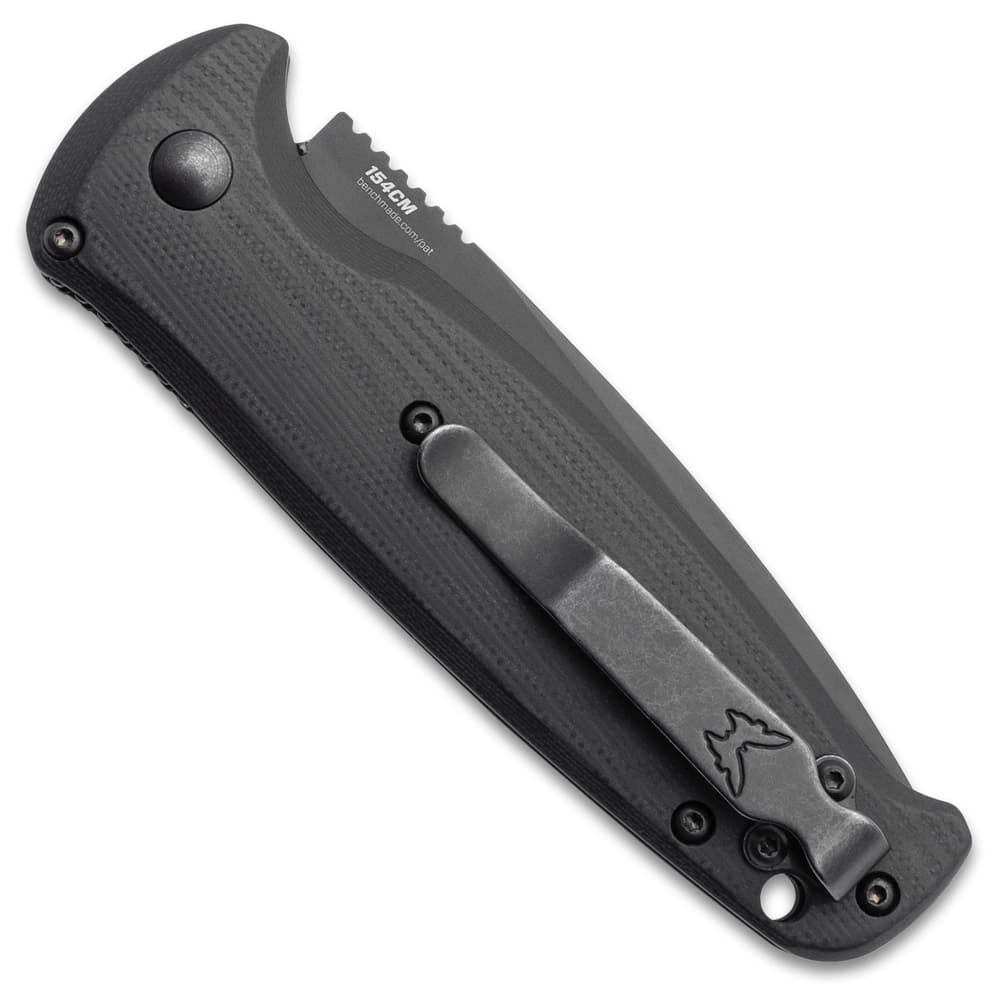 The Benchmade Black Composite Lite Automatic Knife has a sturdy pocket clip image number 2