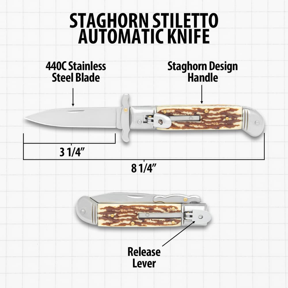 The Staghorn Automatic Stiletto Knife's overall specs image number 2