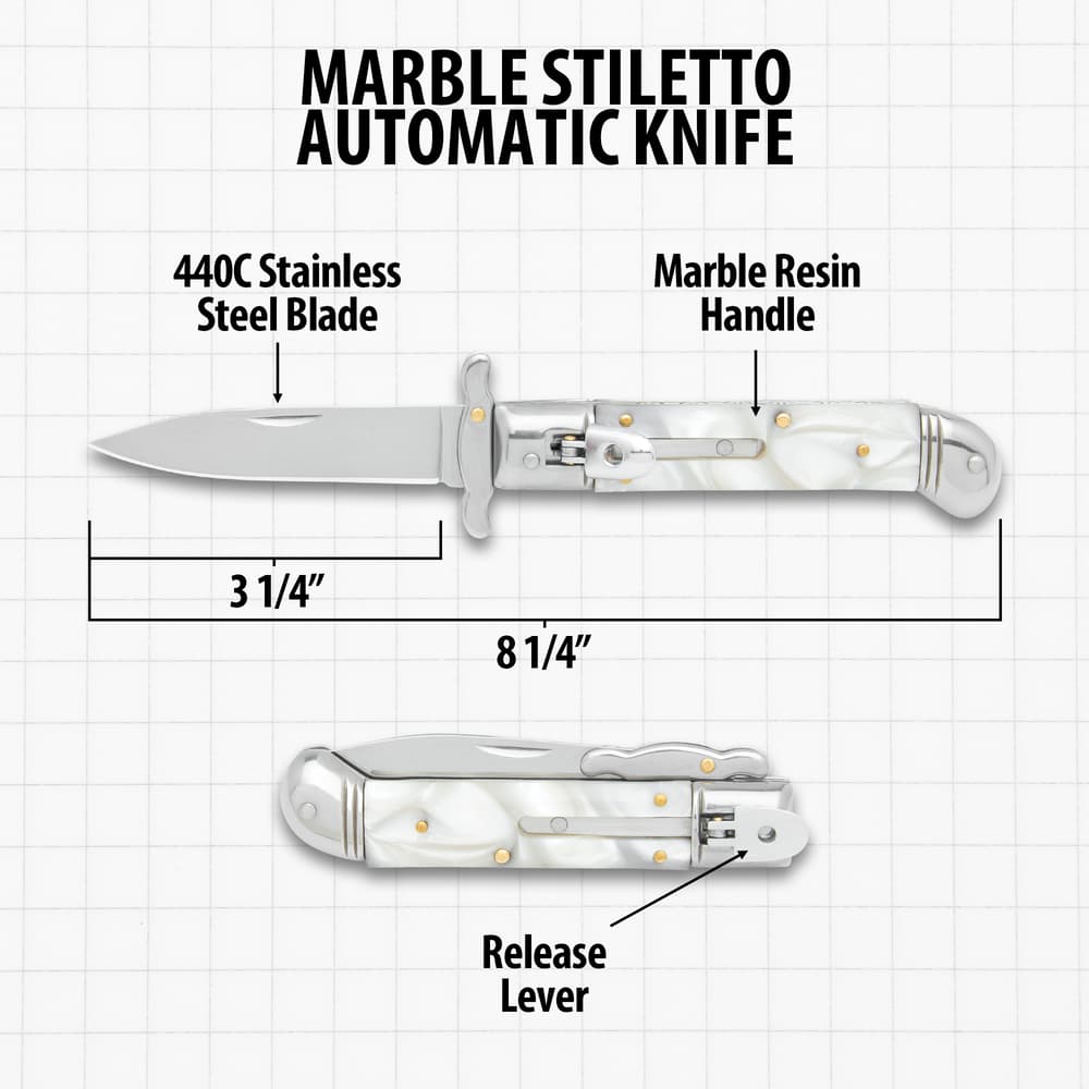 The Marble Automatic Stiletto Knife's overall specs image number 2