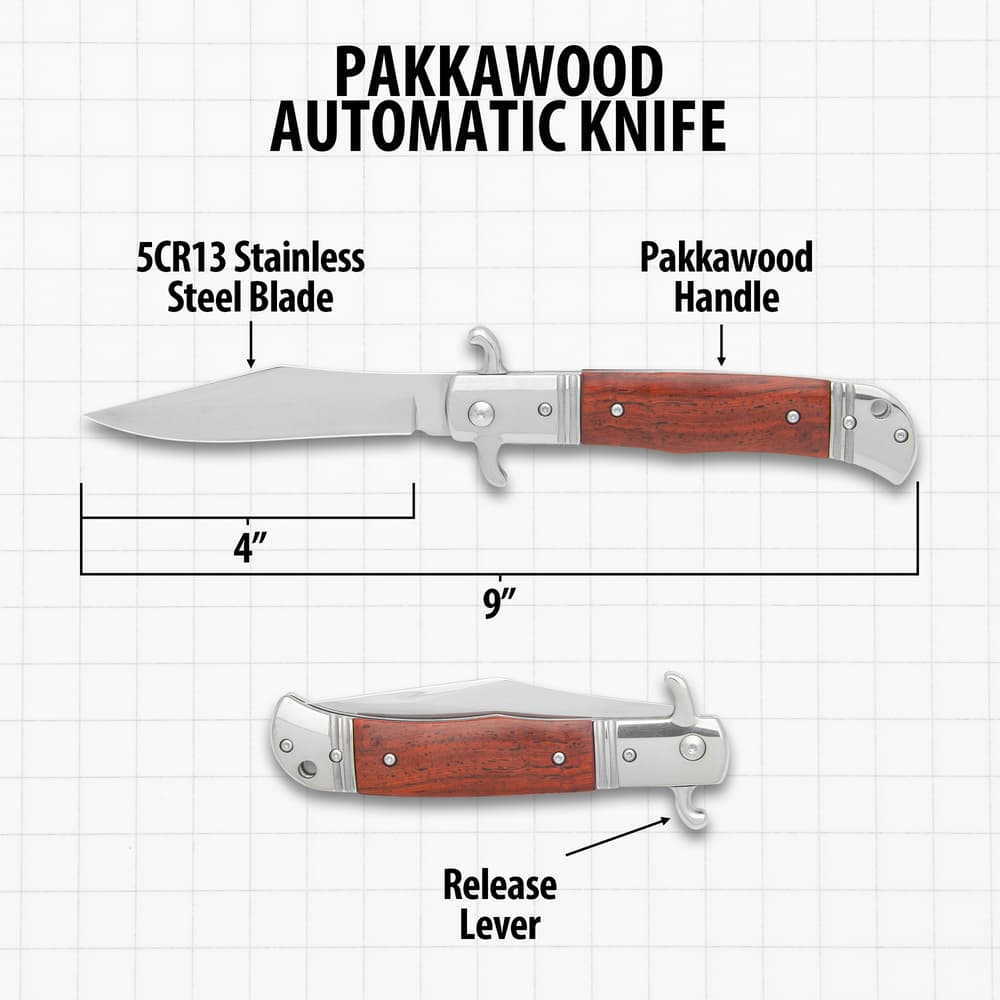 The Pakkawood Automatic Knife's overall specs image number 2