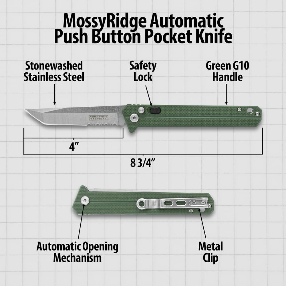 Details and features of the Push Button Pocket Knife. image number 2