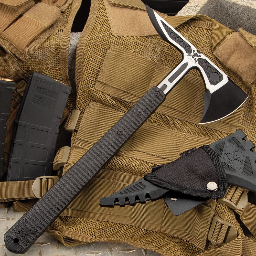 M48 Liberator Infantry Tomahawk With Sheath - Cast Stainless Steel Head, Black Oxide Coating, Injection Molded Nylon Handle - Length 15 3/4” image number 2