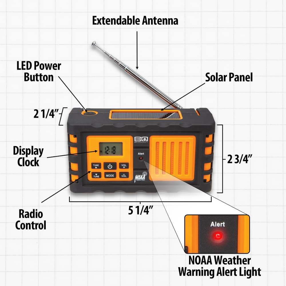 BugOut NOAA Weather Radio - Device Charger, 2200 mAH Lithium Ion Battery Backup - AM/FM, LED Flashlight, Emergency Alerts image number 2