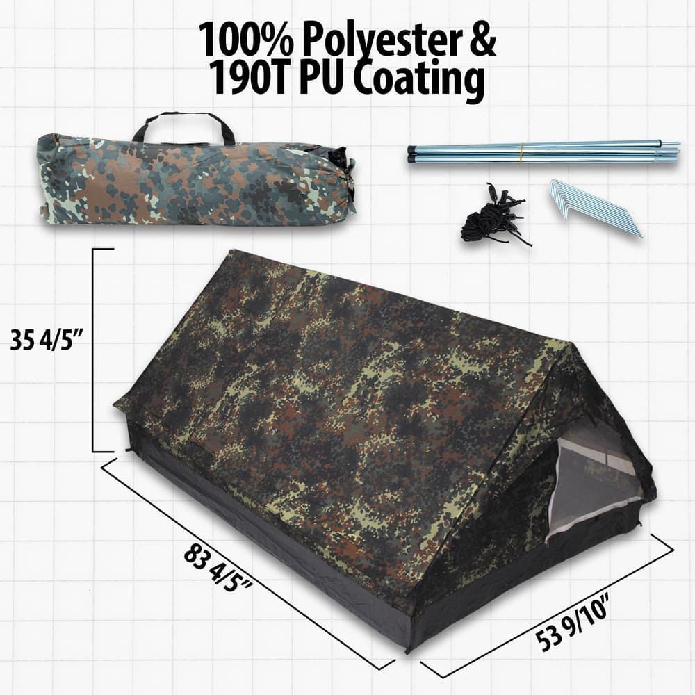 The features and specs of the Two-Man Camo Tent image number 2