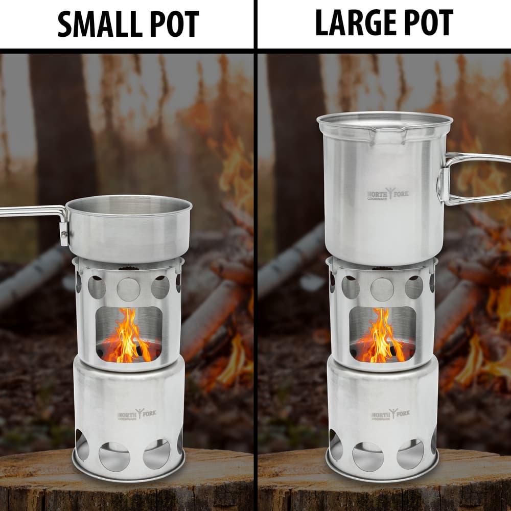 Full images showing the small and large pot included in the Cooking Stove set. image number 2