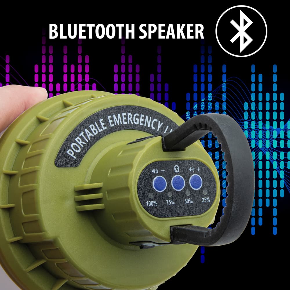 Full image of the Rechargeable Speaker & Lantern showing the buttons that let you connect to bluetooth. image number 2